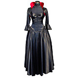 Black Satin O Dress with Dramatic Collar Jacket and Red Accent – Story Of O Series With Bra nude [G530]