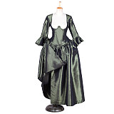 The Story Of O Dress with bra nude breasted Olive Green Taffeta Corset Gown with Draped Skirt [G1761]