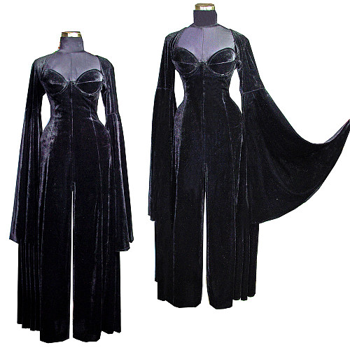 Black Velvet Priestess-Style Long Sleeve O Jumpsuit – Story Of O With Bra Series [G561]