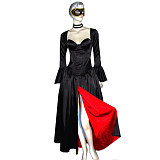 Black and Red Satin Bell-Sleeve Open-Bust O Dress – Story Of O Series [G383]