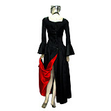 Black and Red Satin Bell-Sleeve Open-Bust O Dress – Story Of O Series [G383]