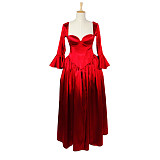 Red Satin Corset O Dress with Flared Sleeves and Draped Skirt – Story Of O With Bra Series [G610]