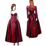 Wine Red and Black Taffeta Open-Bust O Dress with Asymmetrical Train – Story Of O Series [G430]