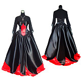 Black and Red Satin Gothic O Dress with Sheer Sleeves – Story Of O Series [G361]