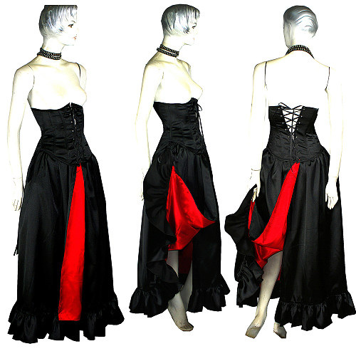 Black and Red Satin Corset Gown with High Slit – The Story Of O Series [G222]