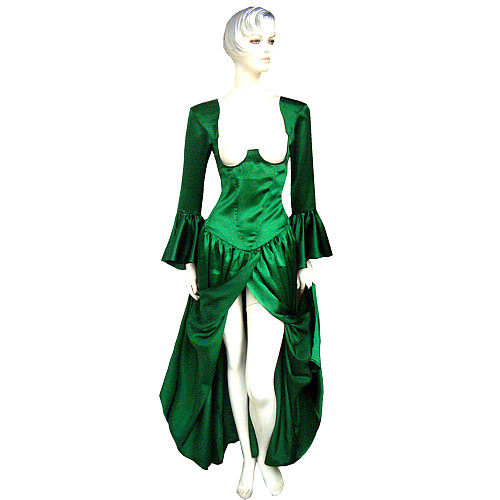 Green Satin Open Bust Gown with Flared Sleeves – The Story Of O Series [G240]