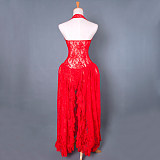 Red Lace Halter O Dress with Black Faux Leather Corset – The Story Of O [G838]