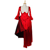 Red Satin Corset O Dress with Flared Sleeves and Draped Skirt – Story Of O With Bra Series [G610]