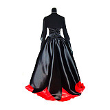 Black and Red Satin Gothic O Dress with Sheer Sleeves – Story Of O Series [G361]