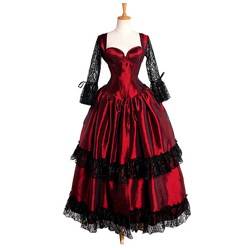 Burgundy Taffeta Gothic Ball Gown with Black Lace Sleeves – The Story Of O Series [G212]