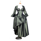 The Story Of O Dress with bra nude breasted Olive Green Taffeta Corset Gown with Draped Skirt [G1761]