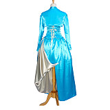 Blue Satin O Dress with Ivory Side Train and Open-Bust Jacket – Story Of O With Bra Series [G603]