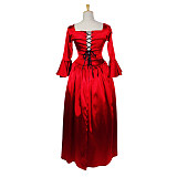 Red Satin Corset O Dress with Flared Sleeves and Draped Skirt – Story Of O With Bra Series [G610]