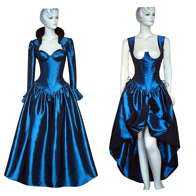 Blue Taffeta O Dress with Dramatic Standing Collar Jacket – Story Of O Series [G328]