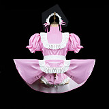 Fondcosplay Lockable Pink Thin PVC Sissy Maid Crossdressing Dress with Apron and Integrated Panties [G2418]