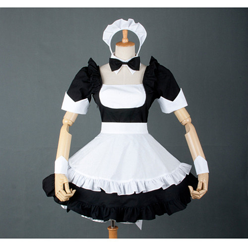Black and White Cotton France Sissy Maid Dress with Apron and Headpiece – Lockable Crossdressing Outfit [G783]