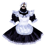 Handmade Lockable Sissy Maid Dress – Black & White Satin Crossdressing Outfit [G1775]
