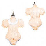 Fondcosplay Lockable Pink Thin PVC Sissy Maid Crossdressing Bodysuit with Puff Sleeves [G3779]