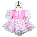 Fondcosplay Lockable Pink Thin PVC Sissy Maid Dress with Lace Ruffles and Optional Panties [G2432]