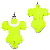 Fondcosplay Lockable Pink Thin PVC Sissy Maid Crossdressing Bodysuit with Puff Sleeves [G3779]