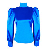 Handmade Lockable Satin Sissy Blouse – Puff Sleeve Crossdressing Top (Blue / Black / Silver / Pink) [G1597]