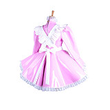 Lockable Sissy Maid Pink Heavy PVC Dress with White Apron for Crossdressing [G1547]