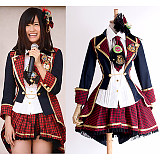 AKB48 Stage Uniform Cosplay Costume Red Plaid Idol Outfit Cotton Fabric [G674]