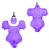 Fondcosplay Lockable Pink Thin PVC Sissy Maid Crossdressing Bodysuit with Puff Sleeves [G3779]