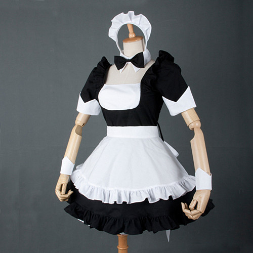 Black and White Cotton France Sissy Maid Dress with Apron and Headpiece – Lockable Crossdressing Outfit [G783]