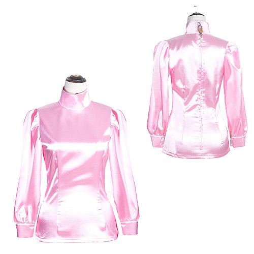 Fondcosplay Handmade Lockable Sissy Maid Blouse Pink Satin Crossdressing Outfit [G4006]