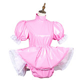 Fondcosplay Lockable Pink Thin PVC Sissy Maid Crossdressing Dress with Built-in Panties and Bonnet [G3780]