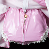 Fondcosplay Lockable Pink Thin PVC Sissy Maid Crossdressing Dress with Apron and Integrated Panties [G2418]