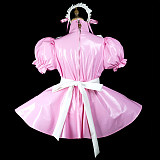 Fondcosplay Lockable Pink Thin PVC Sissy Maid Crossdressing Dress with Apron and Integrated Panties [G2418]