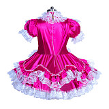 Fondcosplay Lockable Sissy Maid Satin Dress Hot Pink Crossdressing Outfit [G3929]