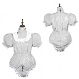 Fondcosplay Lockable Pink Thin PVC Sissy Maid Crossdressing Bodysuit with Puff Sleeves [G3779]