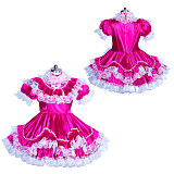 Fondcosplay Lockable Sissy Maid Satin Dress Hot Pink Crossdressing Outfit [G3929]