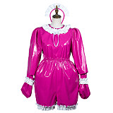 Fondcosplay Lockable Pink Thin PVC Sissy Maid Crossdressing Romper with Headpiece [G3797]