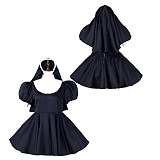 Fondcosplay Sissy Crossdressing Black Cotton Nun Costume Dress with Headpiece [G2236]