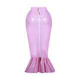Fondcosplay Lockable Sissy Maid Mermaid Skirt Pink Heavy PVC Crossdressing Outfit [G3890]