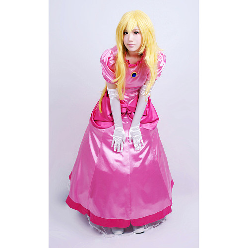 Princess Peach Satin Cosplay Dress – Classic Pink Royal Gown [G583]