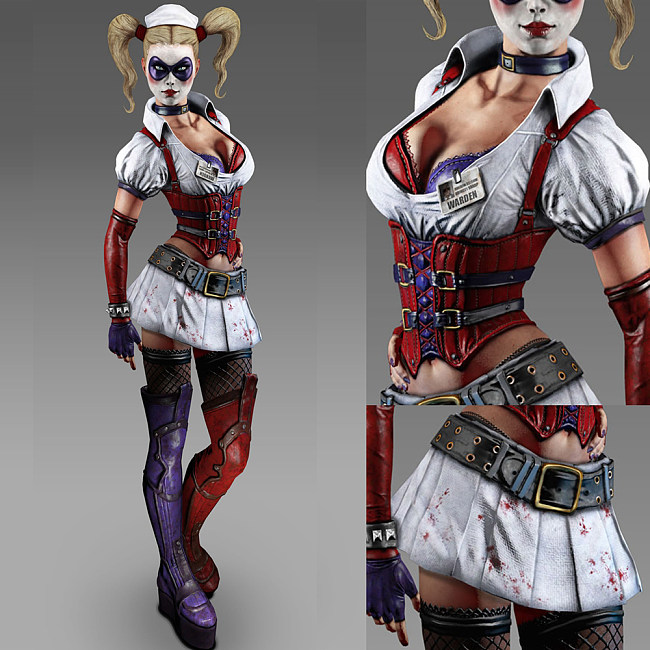 Batman: Arkham Asylum GOTY Harley Quinn Satin Cosplay Costume [G944]