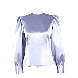 Handmade Lockable Satin Sissy Blouse – Puff Sleeve Crossdressing Top (Blue / Black / Silver / Pink) [G1597]