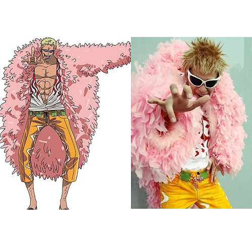 One Piece Donquixote Doflamingo Pink Feather Coat Cosplay Costume [G1334]