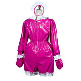 Fondcosplay Lockable Pink Thin PVC Sissy Maid Crossdressing Romper with Headpiece [G3797]