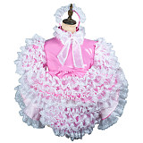 Fondcosplay Lockable Pink Thin PVC Sissy Maid Dress with Lace Ruffles and Optional Panties [G2432]