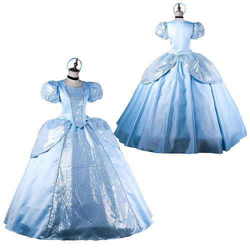 Cinderella Cosplay Blue Satin Handmade Ball Gown Costume [G2122]