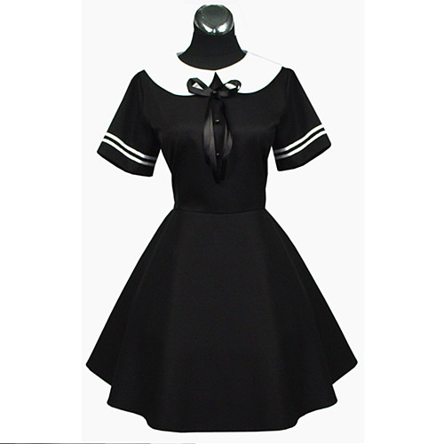 Black Cotton Sailor School Uniform Dress with White Collar [G036]