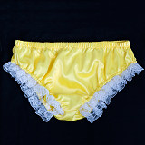 Handmade Sissy Satin Panties – Yellow with White Lace Trim [G2053P]