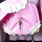 Fondcosplay Lockable Pink Thin PVC Sissy Maid Crossdressing Dress with Apron and Integrated Panties [G2418]