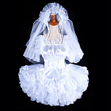 Handmade Lockable Satin Sissy Bridal Maid Dress – White Wedding Style Crossdressing Outfit [G1596]